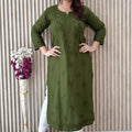 Mehendi Green Exquisite Lucknow Chikankari Mukesh Work Kurti Set