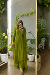 Green Regal Embroidered Viscose Chikankari Kurta Set with Mukaish Work