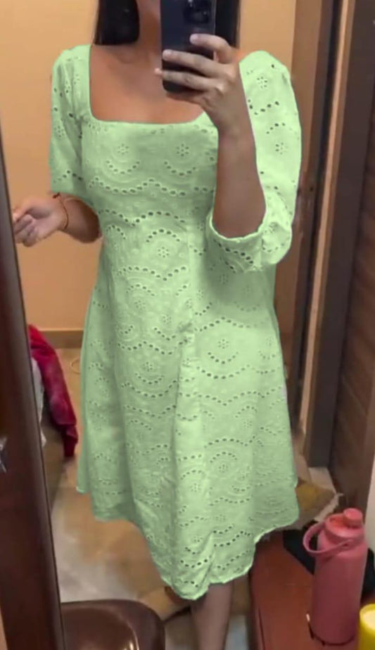 Mint Green Chikankari Pakistani Royal Hakuba Designer Ready to Wear One Piece Tunic Dress - Inayakhan Shop 