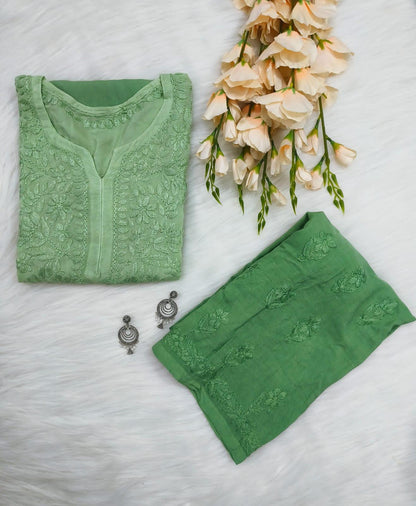 Mint Green Elegance Unveiled Modal Chikankari Ensemble - Inayakhan Shop 