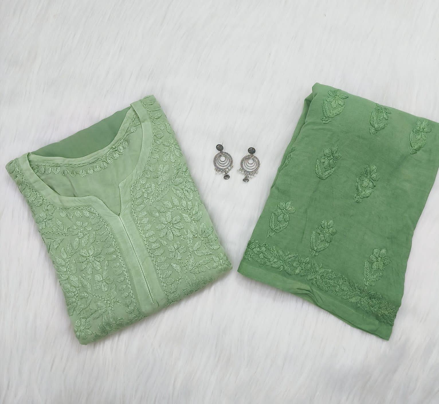 Mint Green Elegance Unveiled Modal Chikankari Ensemble - Inayakhan Shop 