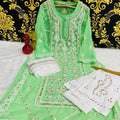 Mint Green Graceful Lucknawi Georgette Chikankari GotaPatti Ensemble (Inner Included)