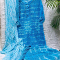 Mirage Ensemble: Blue Georgette Chikankari Kurti, Sharara, and Dupatta Set with Tye & Dye and Zerkan Sparkle