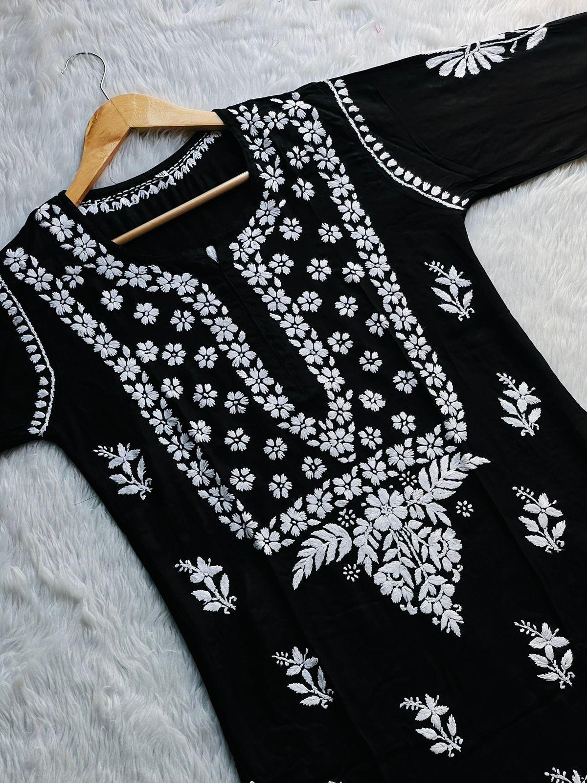 Monochrome Elegance: Premium Modal Black & White Kurti with Black Pant - Inayakhan Shop 