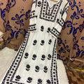 Monochrome Pure Muslin Chikankari Embroidery A-Line Naira Style Kurti with Lycra Pant
