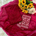 Deep Pink Lucknowi Chikankari Dobby Cotton Kurti Set with Mukaish Work