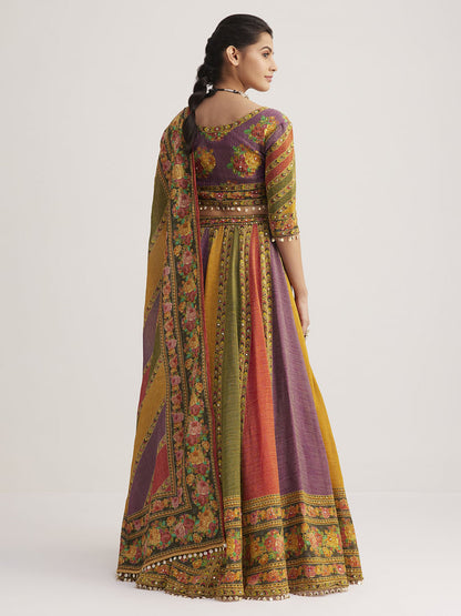 multicolor Navratri lehenga choli and designer dupatta back view