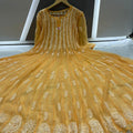 Mustard Embroidery 56" Kali Chikankari Anarkali with Inner