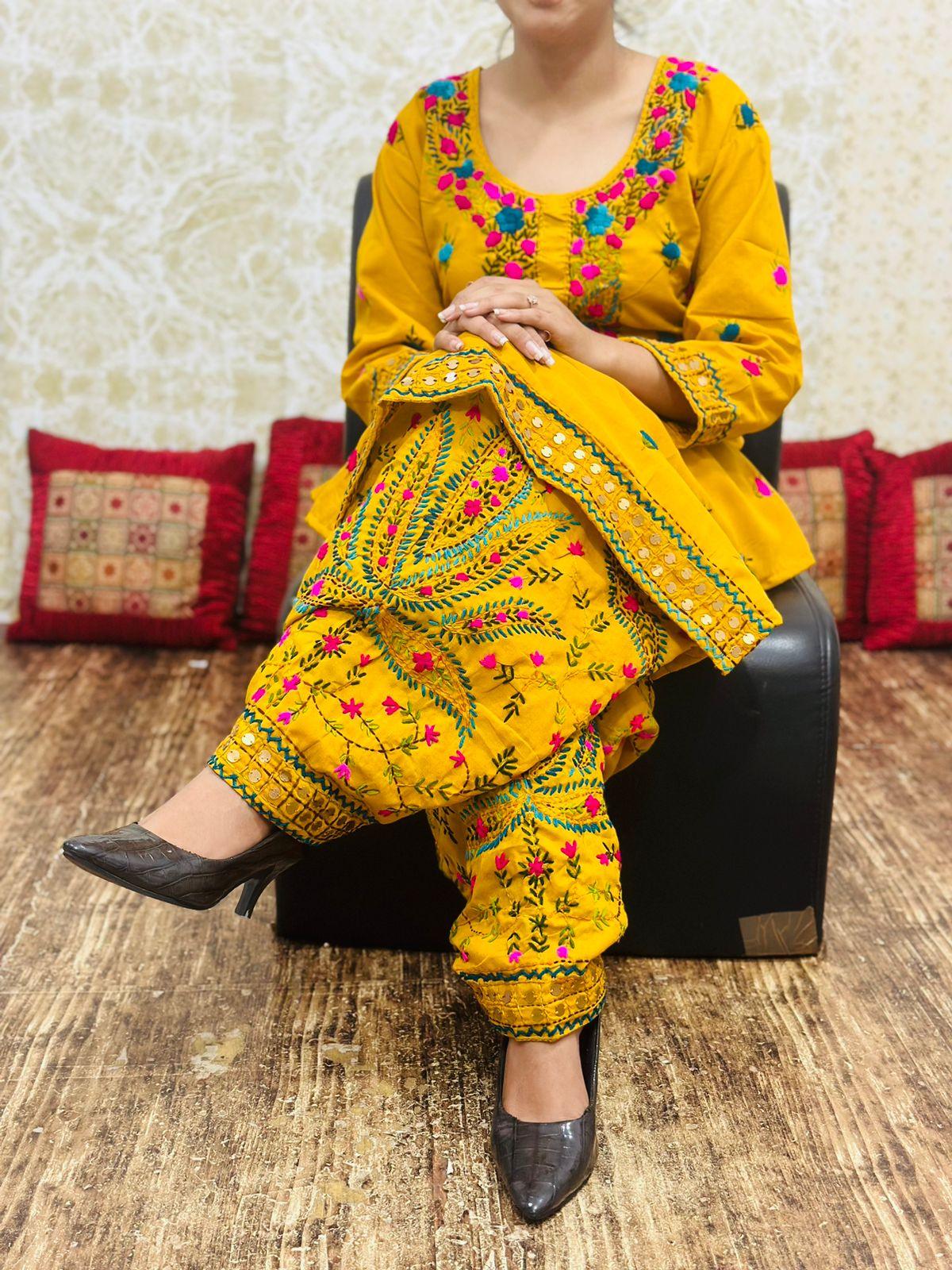 Mustard Handwork Co-Ord Set with Kantha Kurti and Salwar - Inayakhan Shop 