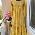 Mustard Premium Modal Silk Chikankari Kurti and Gharara Set Limited Stock