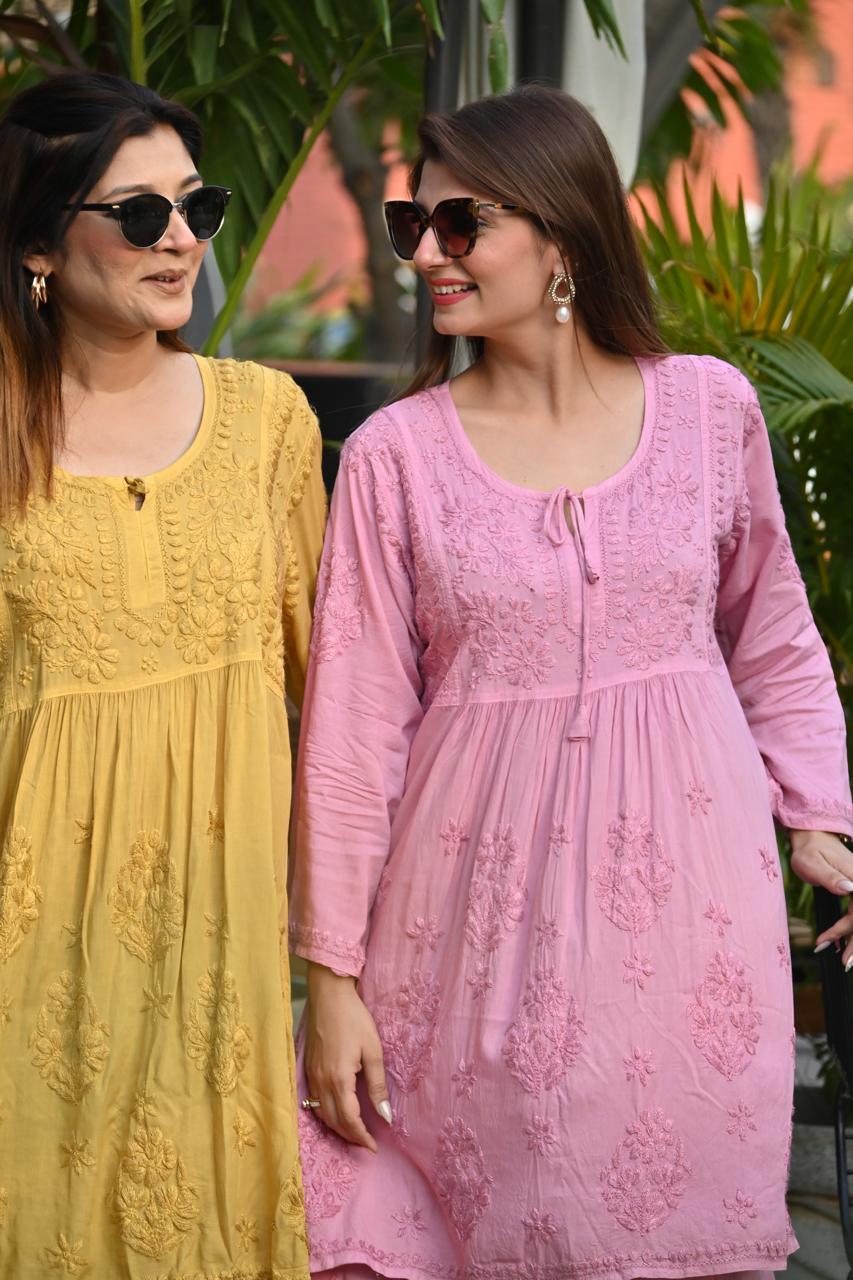 Mustard Premium Modal Silk Chikankari Kurti and Gharara Set Limited Stock - Inayakhan Shop 