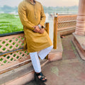 Mustard Regal Essence Men's Embroidered Kurta Set