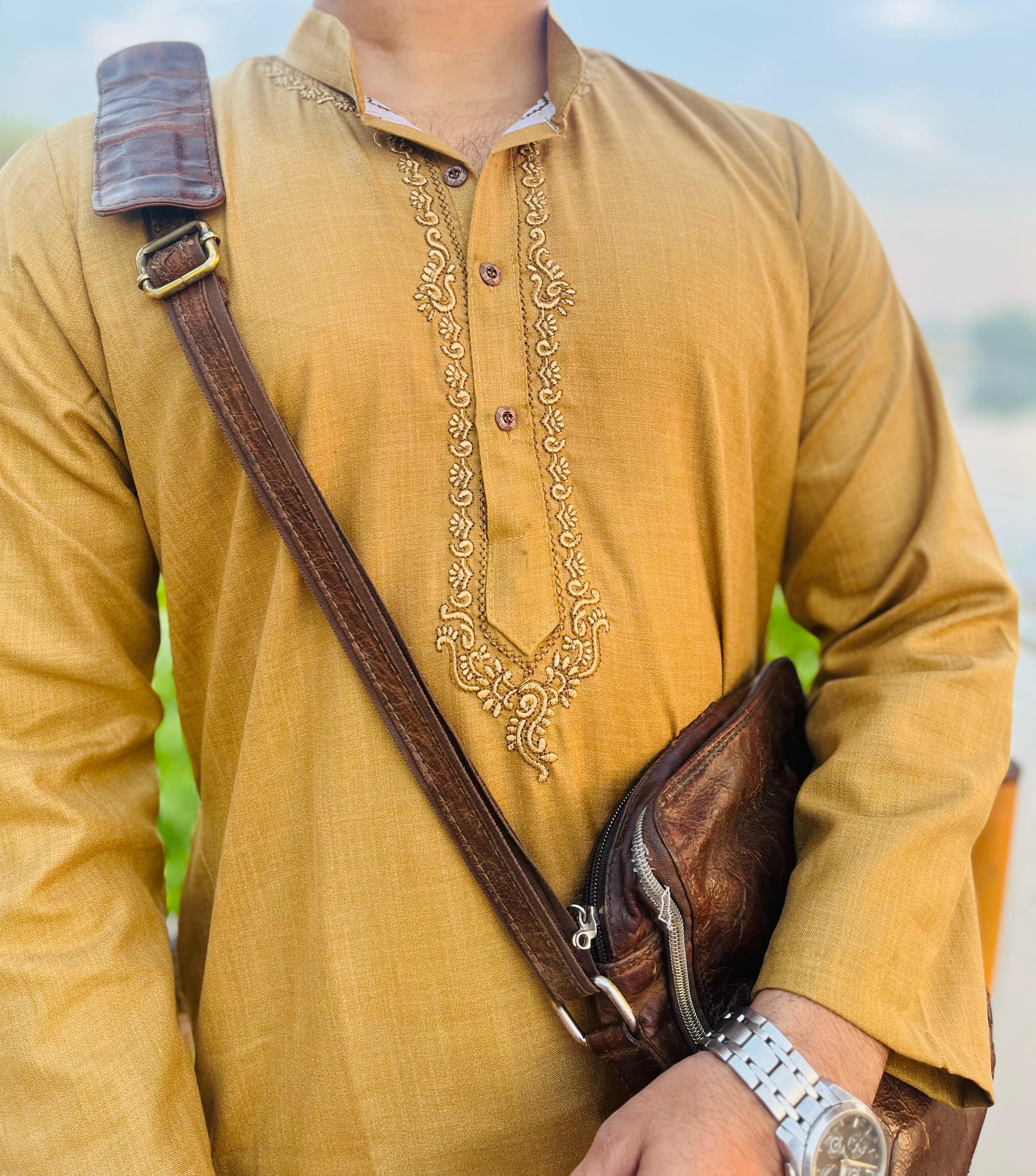 Mustard Regal Essence Men's Embroidered Kurta Set - Inayakhan Shop 