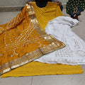 Mustard Sparkling Sequins Bandhani dupatta Gotta patti Sharara Sequins Kurti emsemble
