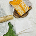 Mustard White 3 Pc Lucknow Chikankari Handwork Kurti, Pant, and Dupatta Set
