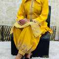 Mustard Yellow Eid Special Designer Gold Zari Embroidered Afghani Co-Ord Set