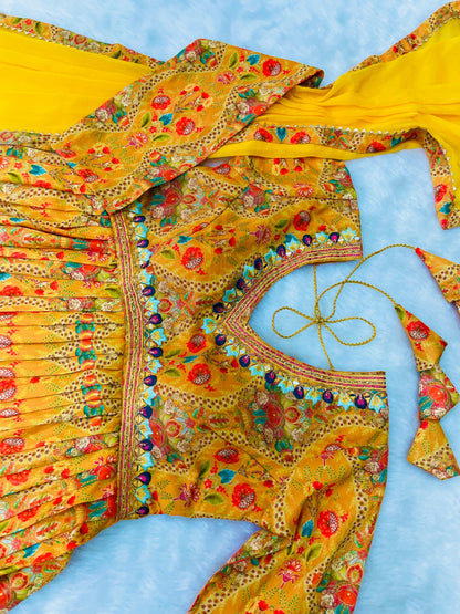 Mustard yellow Rakhi Special Party Wear Alia Cut Anarkali Dress with Dupatta and Pant - Inayakhan Shop 