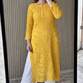 Mustard Yellow Lucknowi Chikankari Rose Viscose Georgette Kurta Set