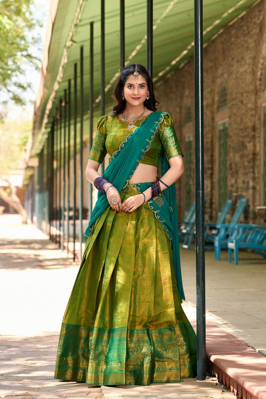 Green Luxury Kanjivaram Silk Regal Navratri Chaniya Choli Ensemble for Garba