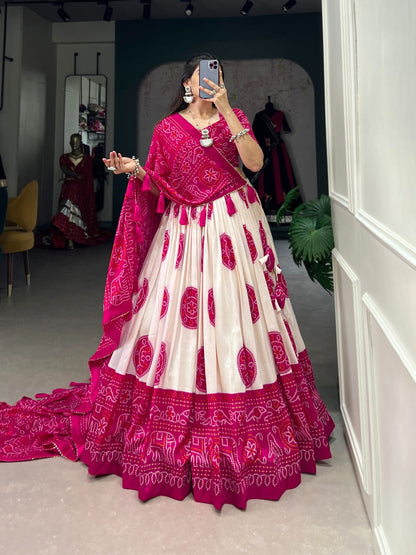 Pink Bandhej Navratri Garba Chaniya Choli with Dupatta