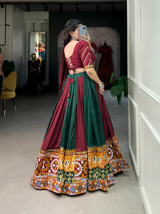 Celebrate with More Colors: Dark Green Maroon Silk Chaniya Choli for Navratri Night 💃