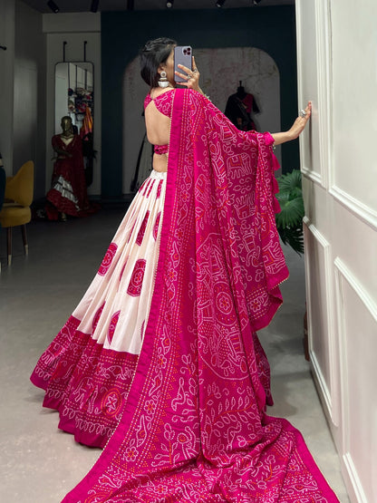 Pink Bandhej Navratri Garba Chaniya Choli with Dupatta