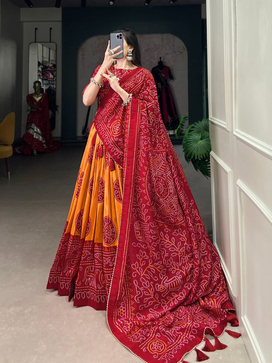 Orange Bandhej Navratri Garba Chaniya Choli with Dupatta