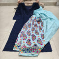 Navy Blue Beautiful Embroidered Phulkari Kantha Salwar & Chikankari Kurti Set