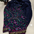 Navy Blue Beautiful Embroidered Phulkari Kantha Salwar