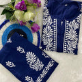 Navy Blue Chic Chikankari Rayon Kurti and Palazzo Set