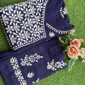 Navy Blue Chikankari Designer Premium Modal Angrakha Kurti Plazo Set