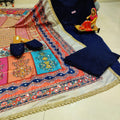 Navy Blue Chikankari Kurta and Pallazo With Jutti and Beautiful Pakistani Mirror Dupatta