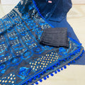 Navy Blue Chikankari Sequin Work Ready-to-Wear Kurti, Plazo, and Dupatta Set