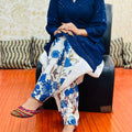 Navy Blue Cotton Elegance Sequin-Infused Chikan Kurti and Digital Patiala Ensemble
