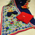 Navy Blue Cotton Phulkari Suit with Beautiful Chikan & Sequins Embroidery Work Shopping Online