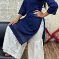 Navy Blue Cutwork Embroidered Kurti with Full Chikan Ghaara Set