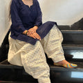 Navy Blue Golden Sequence Chikan Patiala Ensemble