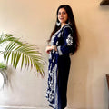 Navy Blue Lucknowi Luxe: Modal Kurti with Heavy Ghas Patti Work & White Chikankari Pants