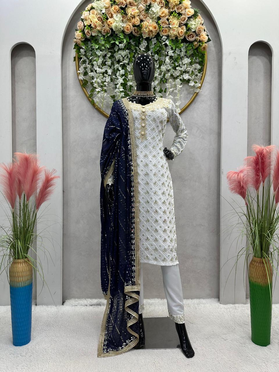 Blue & White Pakistani store Shalwar Kameez