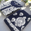 Navy Premium Heavy Work Lucknow Chikankari Modal Kurti Palazzo Set for Summer