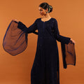 Navy Blue Lucknow Chikankari Viscose Jaal Handwork Mukaish 3 PC Set