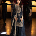 Navy Blue Sitara Sequin Work Georgette Sharara Suit