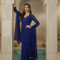 Navy Blue Premium Resham Viscose Jall Short Kurti Set
