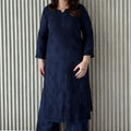 Navy Blue Plus Size Lucknow Chikankari Modal Kurti with Palazzo Set