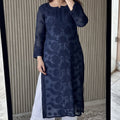 Navy Blue Lucknowi Chikankari Rose Viscose Georgette Kurta Set