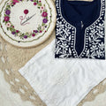 Navy Blue Handcrafted Lucknowi Chikankari Style Short Kurta & Palazzo Set