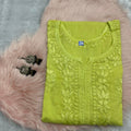 Neon Green 🌸 Exclusive Dye Dobby Cotton Kurti Set with Hand Thread Work 🌸