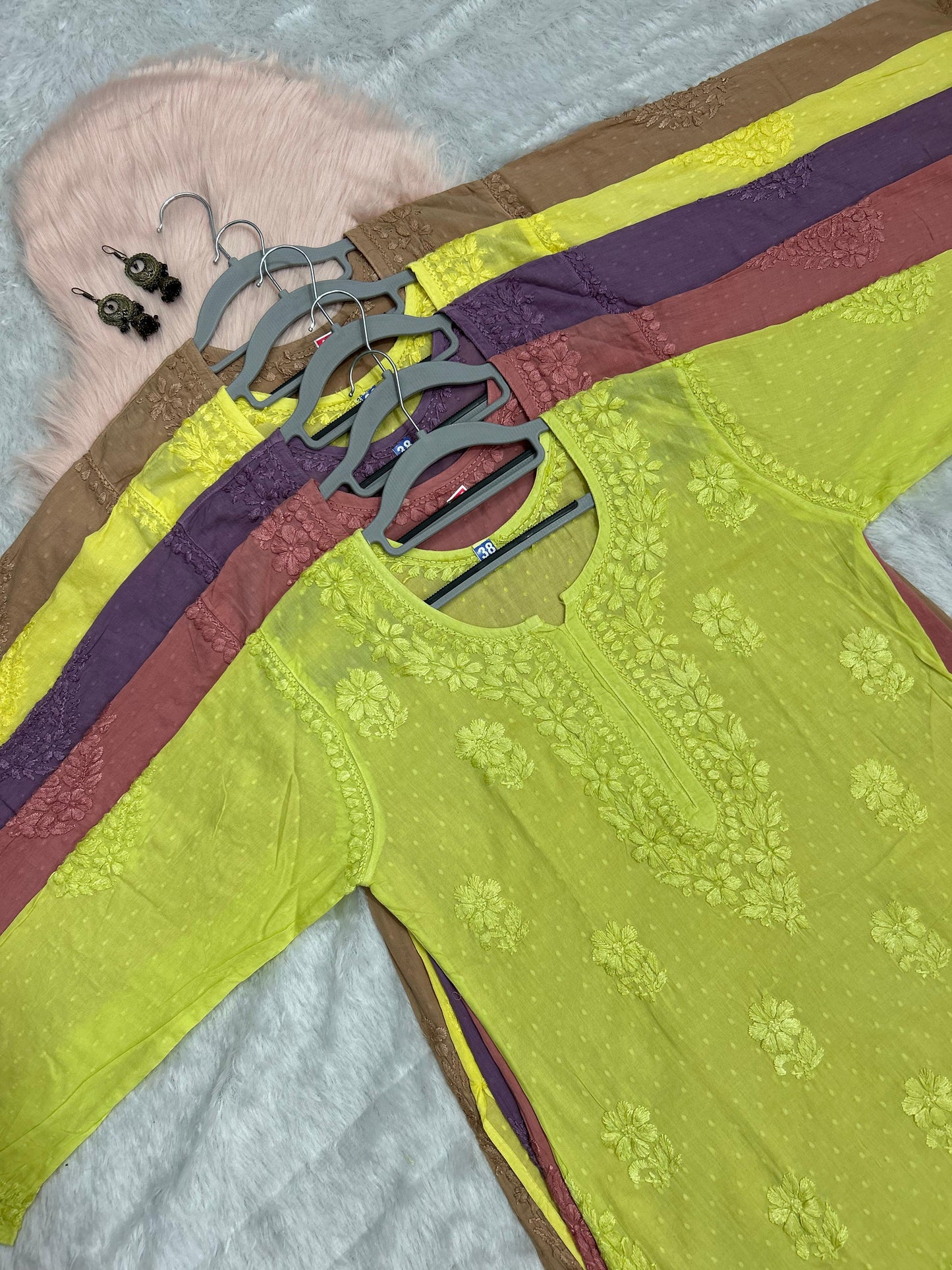 Neon Green 🌸 Exclusive Dye Dobby Cotton Kurti Set with Hand Thread Work 🌸 - Inayakhan Shop 