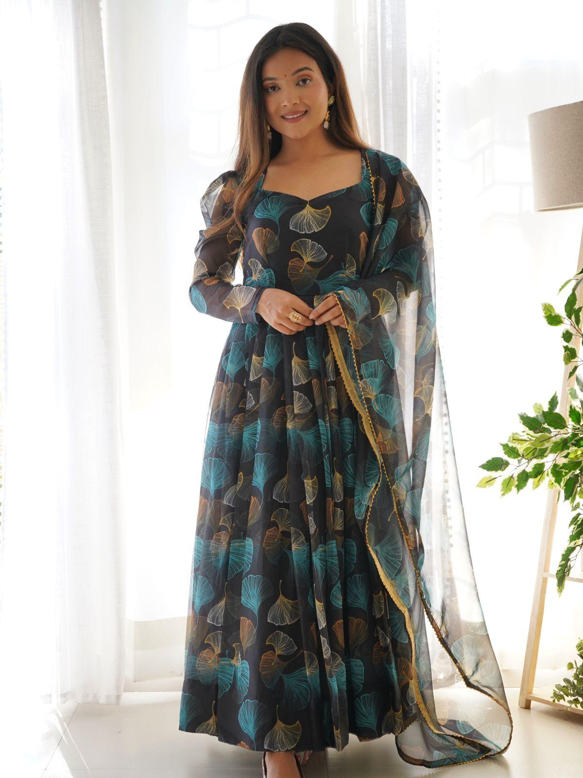 New Arrivals Enchanting Organza Taby Silk Gown with Digital Print - Inayakhan Shop 