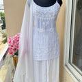 White Handcrafted Lucknow Chikankari Noodle Strap Kurti with Plazo & Dupatta Set